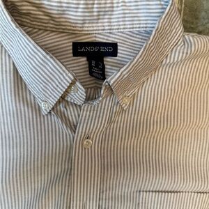 Lands' End Men's Casual Striped Button Down - Gray and White